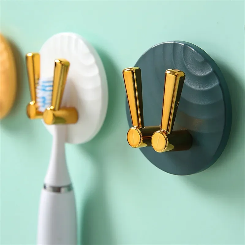 Toothbrush Rack Hook Bathroom Multifunctional Rack Hole Free Storage Rack Kitchen Wall Gluing Hook 2 Sets