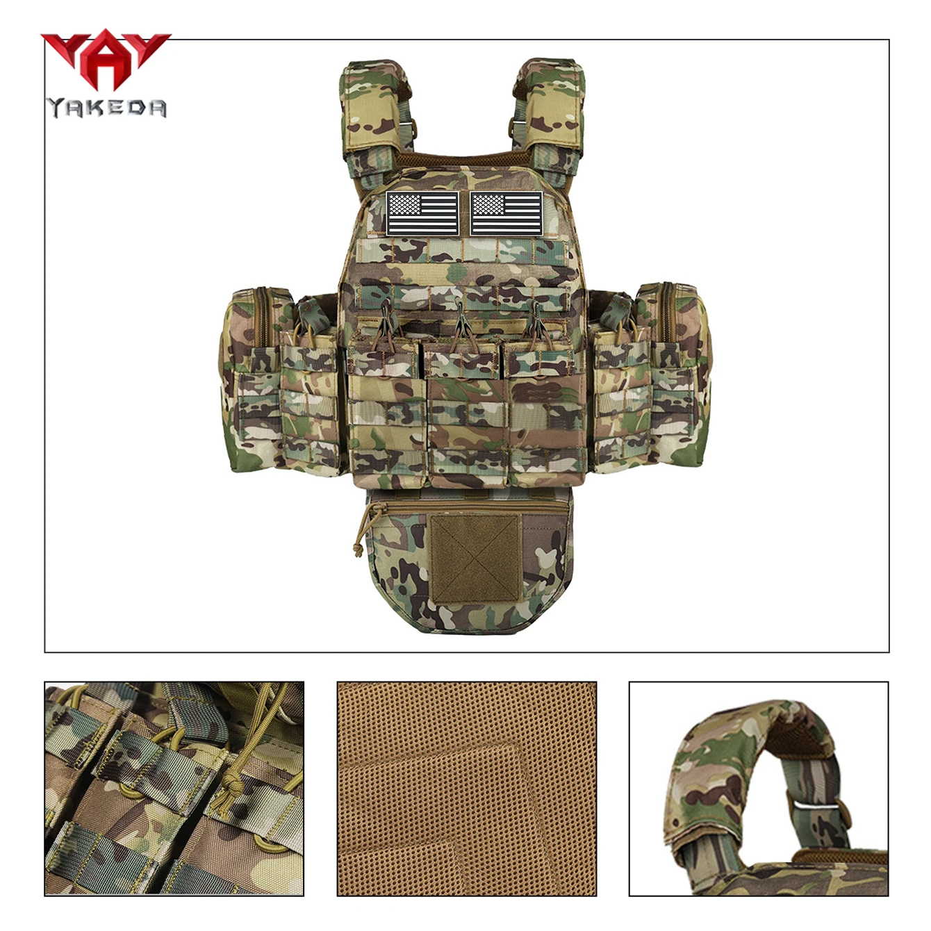 

YAKEDA Adjustable shoulder straps, detachable and reassembleable vest, with magic tape for attaching stickers
