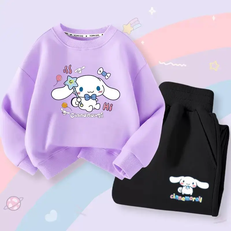 Sanrio Girls\' Sweatshirt Set, Cinnamoroll Cartoon, Thickened, Warm, Winter, Gift for Middle and Large Children, New, 2022