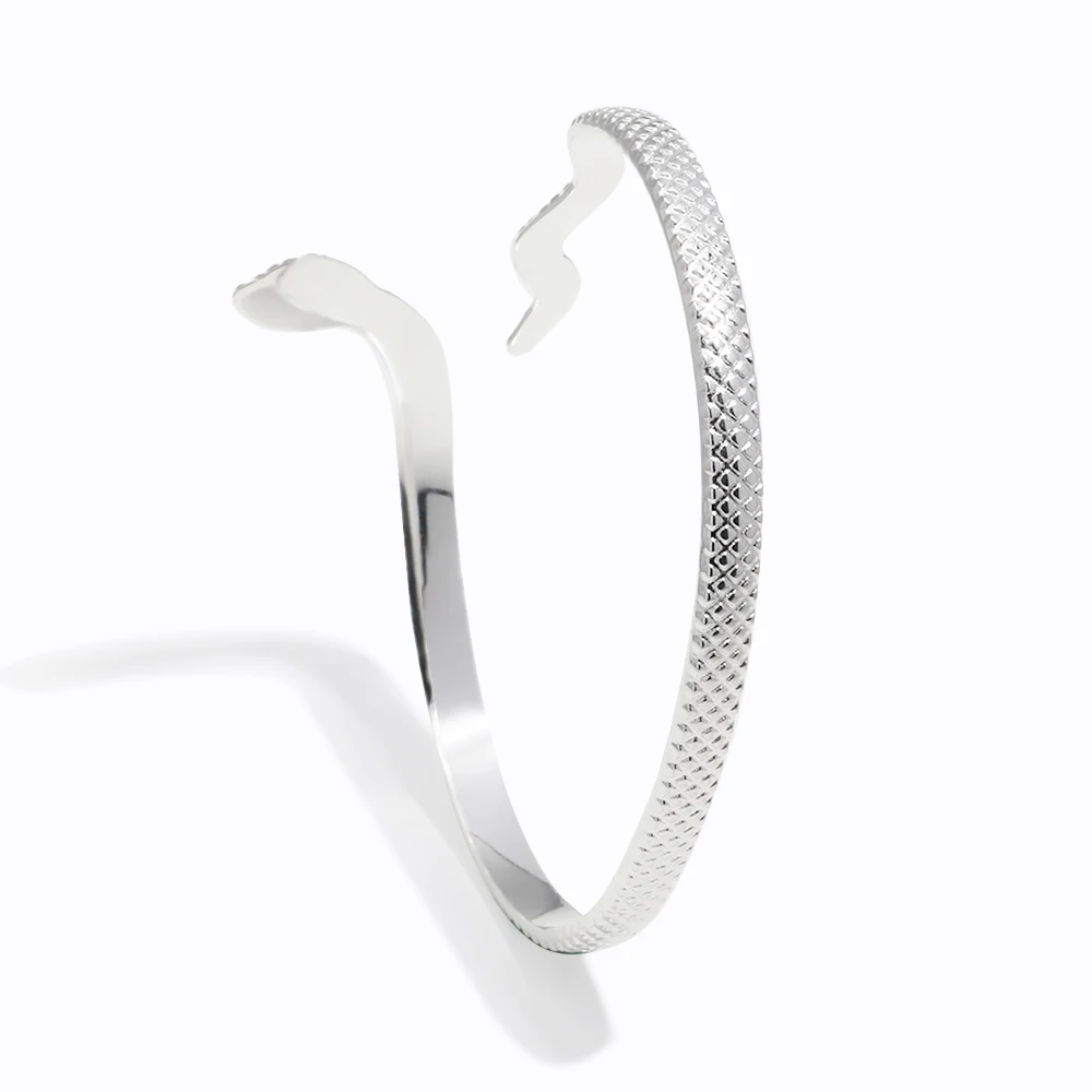 

Glossisland 925 silver plated stainless steel ladies Grid snake opening wristband Silver white trendy jewelry accessories