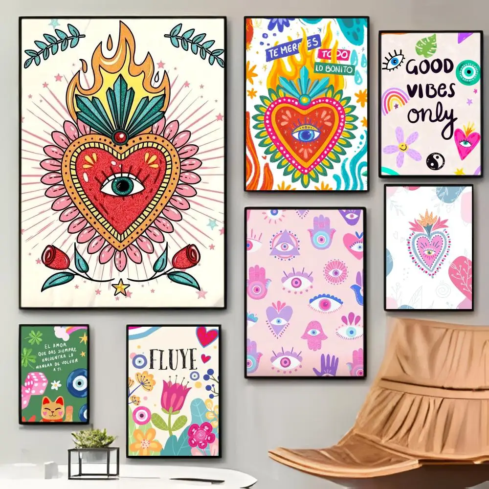 Divertido póster turco con ojo turco azul de la suerte, póster adhesivo impermeable para decoración de pared de cafetería, bar, habitación, regalo