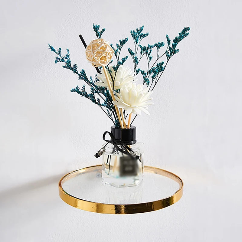 Round Wall Hanging Iron & Glass Crafts Gold Shelf Light Luxury Ornaments Modern Style Home Decor Accessories Wall Holders Decor