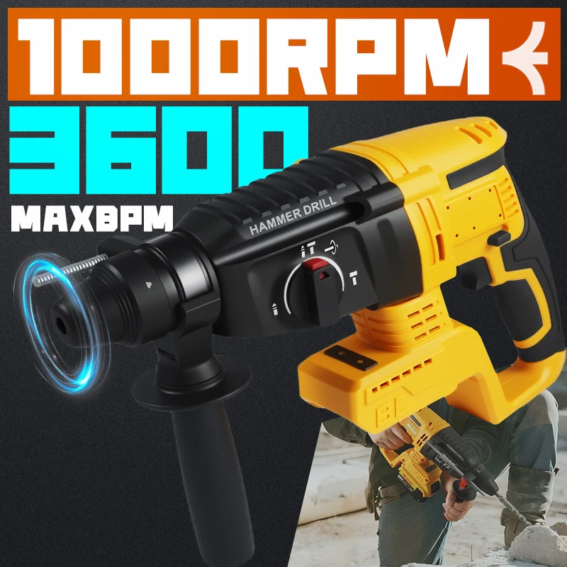 

Brushless Cordless Rotary Hammer Drill 26mm Four-speed Adjusting Electric Hammer Power Tools For Dewalt 20V Battery Pin