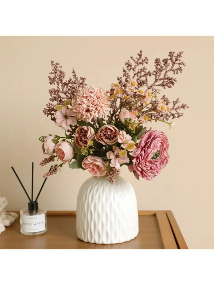 Jiao Bian Lu Lian – Bouquet de roses à fausses fleurs, 42CM, décoration rétro pour la maison, Bouquet de fleurs sèches avec sens de haute qualité