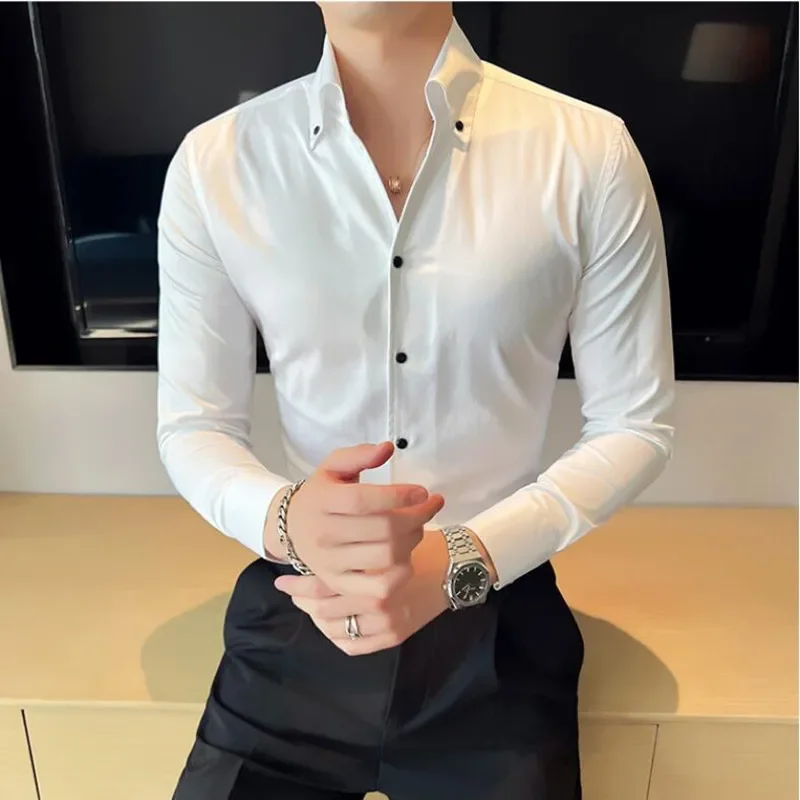 

2023 Spring Autumn Men's Business Office Dress Shirts/Male Slim Fit High Quality Casual Long-Sleeved Shirt Homme Tops S-3XL