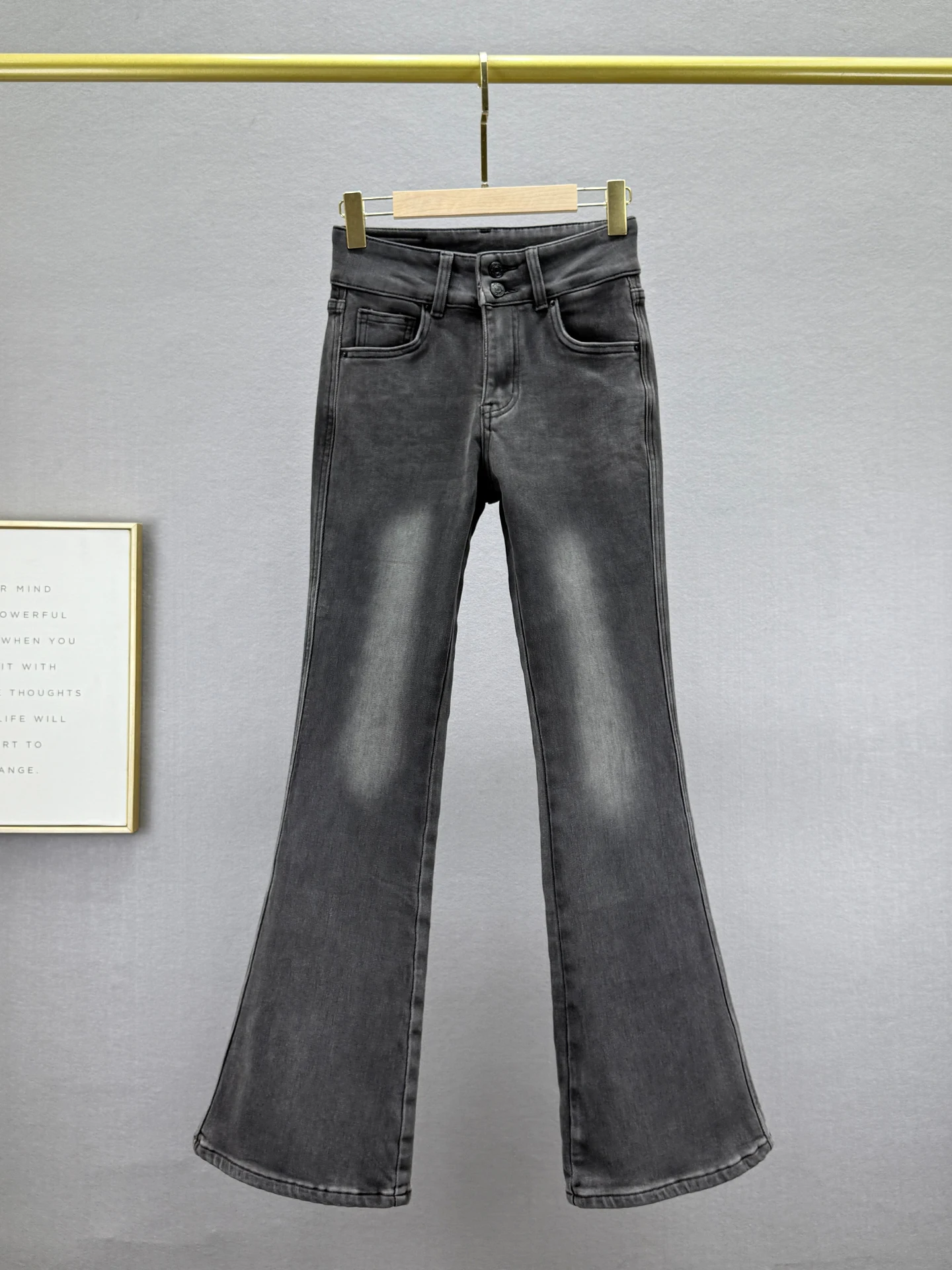 

Fce Lined High Waist Slim Fit Vintage Distred Bootcut Jeans Women's Winter Faion Elastic Casual High Waist Jeans