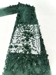 アップリケが刺繍されたアフリカの3Dビーズレース生地,ドレスを縫うためのナイジェリアの生地,チュールスパンコール,ドバイ,最新,2024