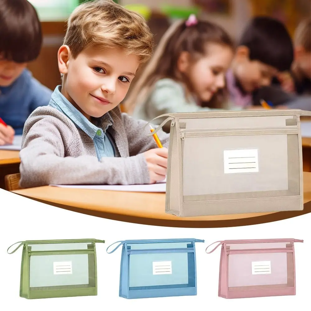 Nuevo Bolsa de archivo de malla transparente, bolsa de almacenamiento de papel de prueba gruesa de gran capacidad, bolso de mano de doble capa con cremallera