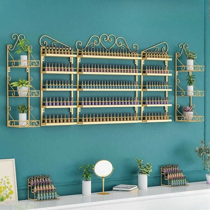 Nail salon shelf nail polish glue display stand Internet celebrity wrought iron cosmetics shelf wall hanging storage wall shelf