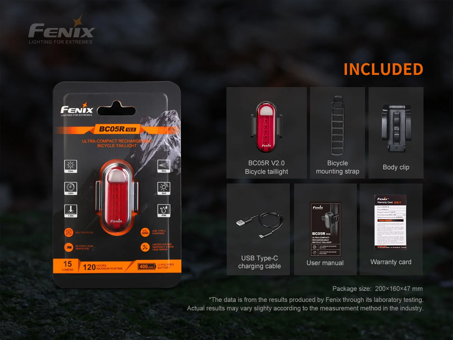 Fenix BC05R V2.0 Rechargeable Bike Light, Ultra Compact Tail Light