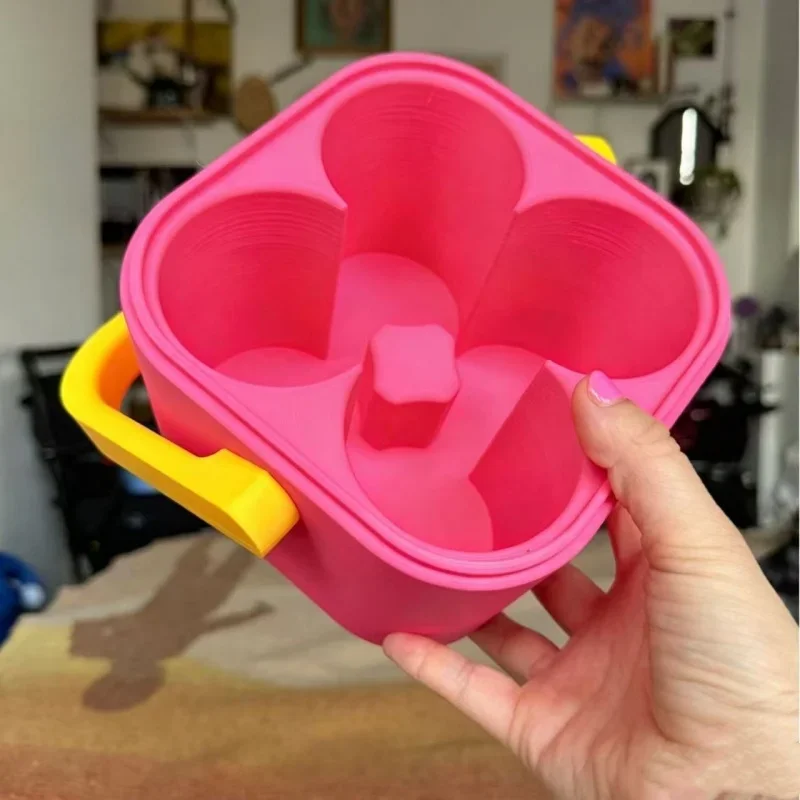 

Summer Seaside Vacation Color Block Ice Bucket Heat Insulated Long Cold Retention Food Drink Storage Bin Portable Outdoor Use