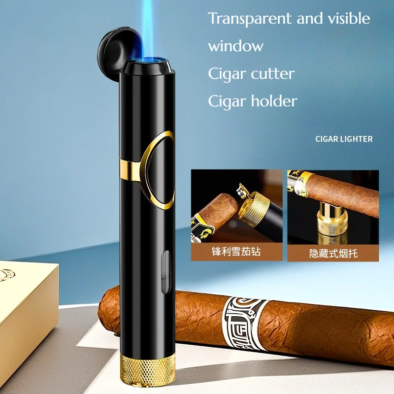 

Multi-functional Model Windproof Direct-flow Anti-weather Cigar Lighter Holder Hole Puncher Ignition Device High-end Gift