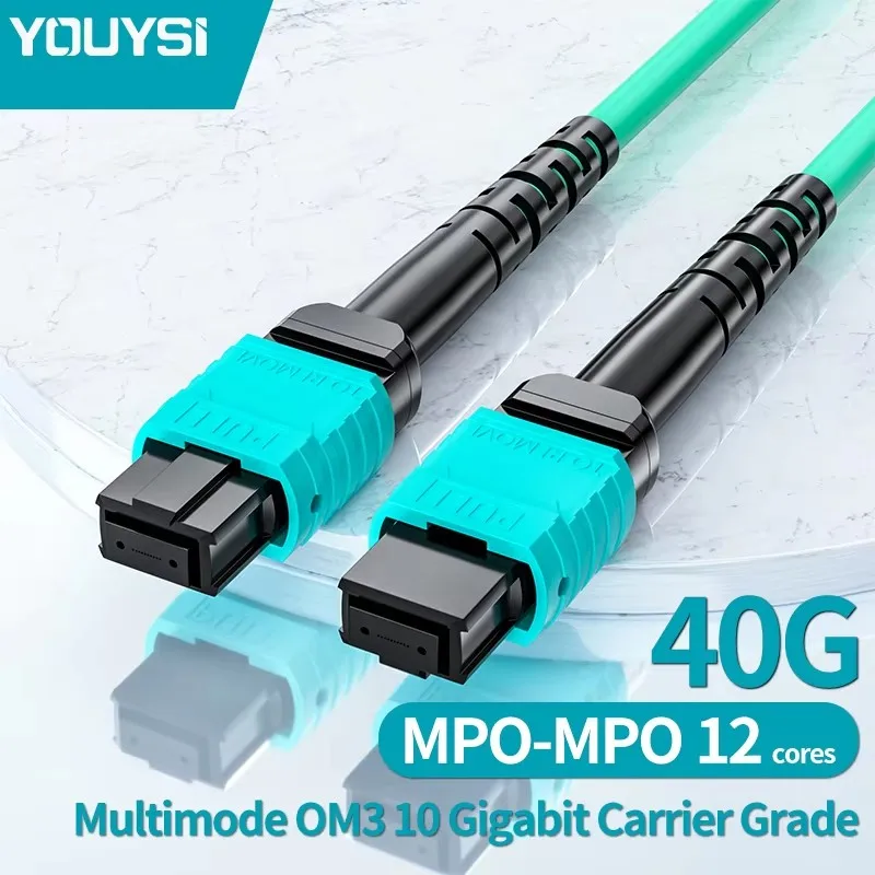 YOUYSI 12 cores MPO-MPO OM3-150 patchcord type A type B round female male  fiber optic lead aqua cable OM3 MTP 12 strand jumper