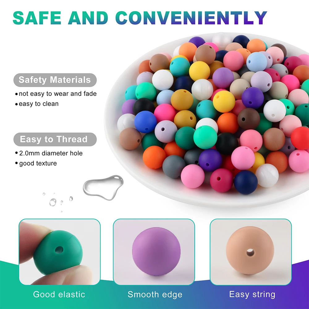 200 قطعة/الوحدة سيليكون الخرز 12 مللي متر جولة بيرل الخرز لصنع المجوهرات السائبة DIY مجوهرات أساور قلادة #3