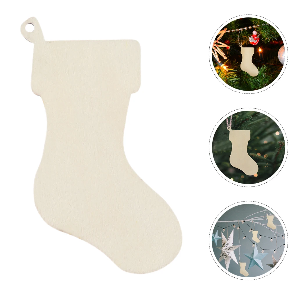 

10Pcs Wooden Stocking Ornaments Blank DIY Christmas Tree Decorations Craft Kits for Holiday Home Wedding Decoration