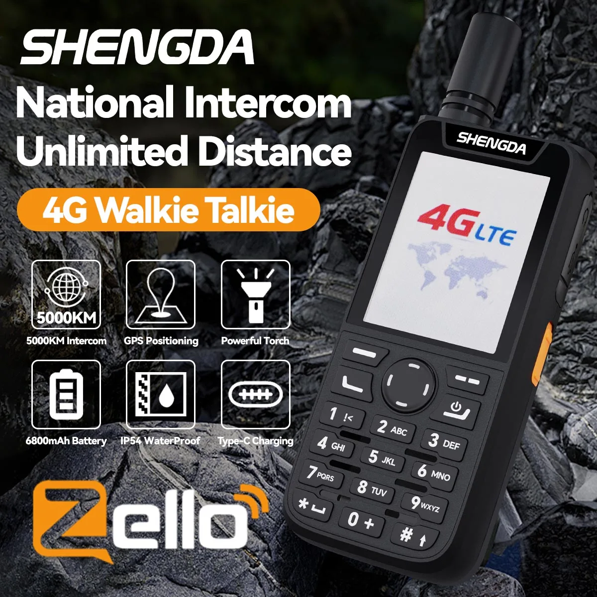 젤로 무전기 SD-T99 4G POC 5000KM 블루투스 GPS SOS LCD 디스플레이 무선 연결 고음질 출력 안드로이드 9 플래시라이트