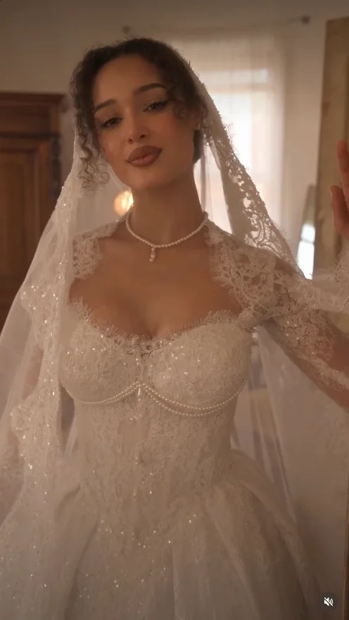 Sweetheart Detachable Long Lace Sleeve Ball Gown Wedding Dress Pearl Beaded Corset Lace Bridal Dress Vestido De Novia Customized