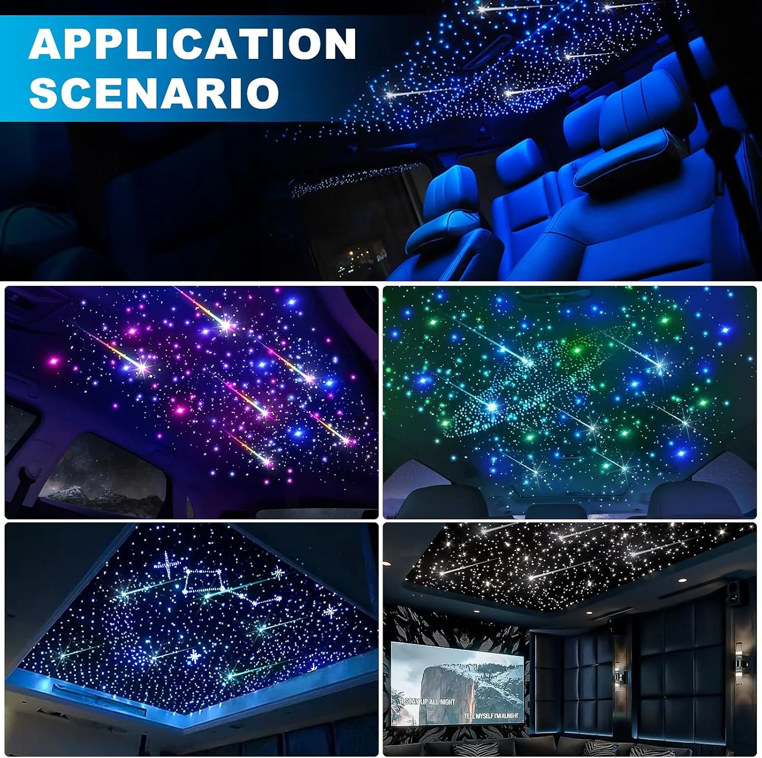 4 Port 32W RGBW LED Fiber Optic Star Ceiling Kit Car Home Roof Twinkle Projector Headliner Light