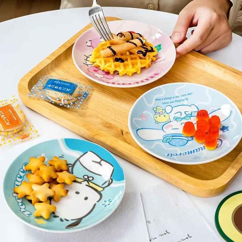 Cinnamoroll Ceramic Plate Sanrio Home Fruit Snack Plate Kawaii Hellokitty Kuromi Plate Children's Plate Small Light Luxury Ins