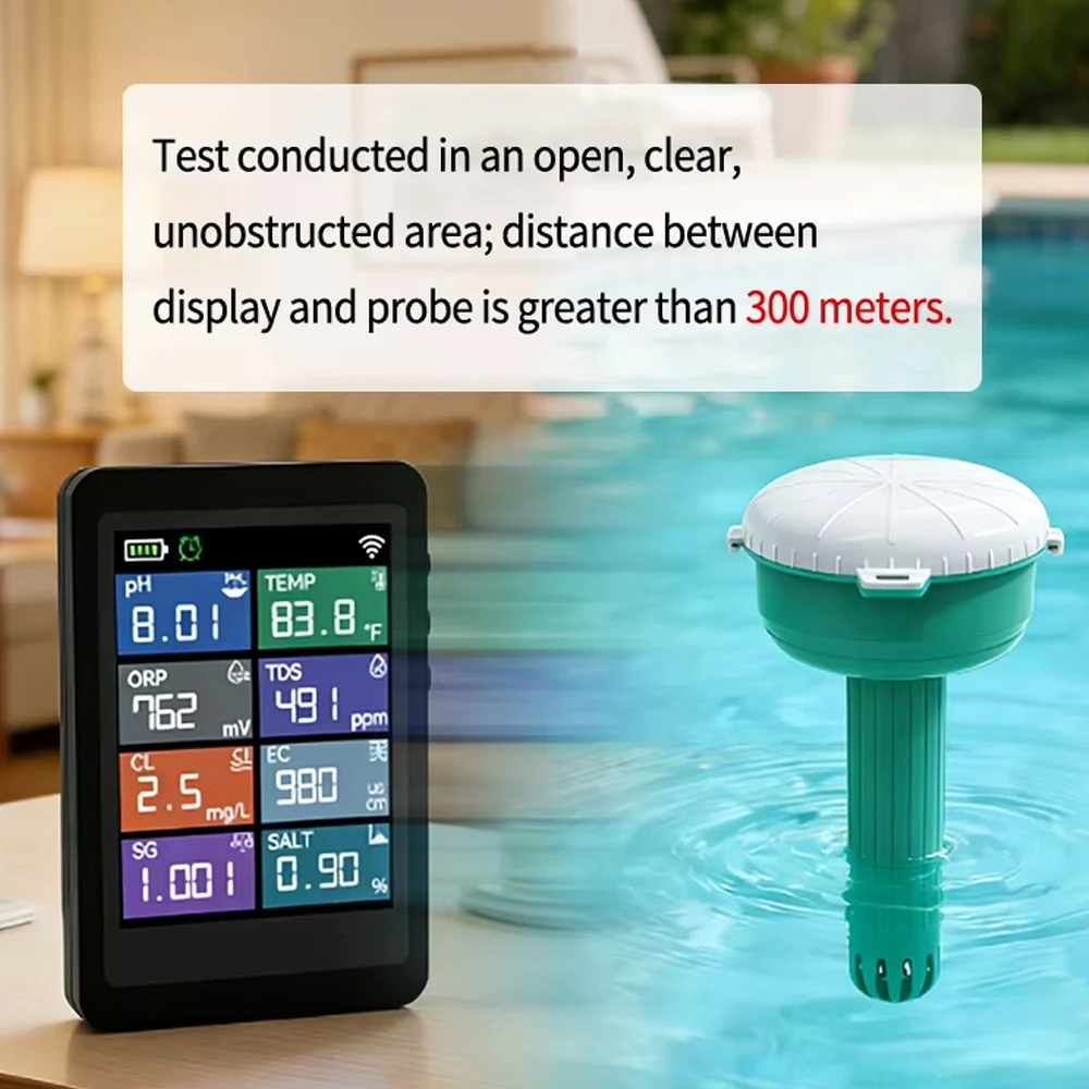 8-in-1 WiFi Tuya Schwimmender Wasserqualitätstester PH TDS ORP S.G Salzgehalt EC Temperatur Chlormessgerät für Schwimmbad und Aquakultur