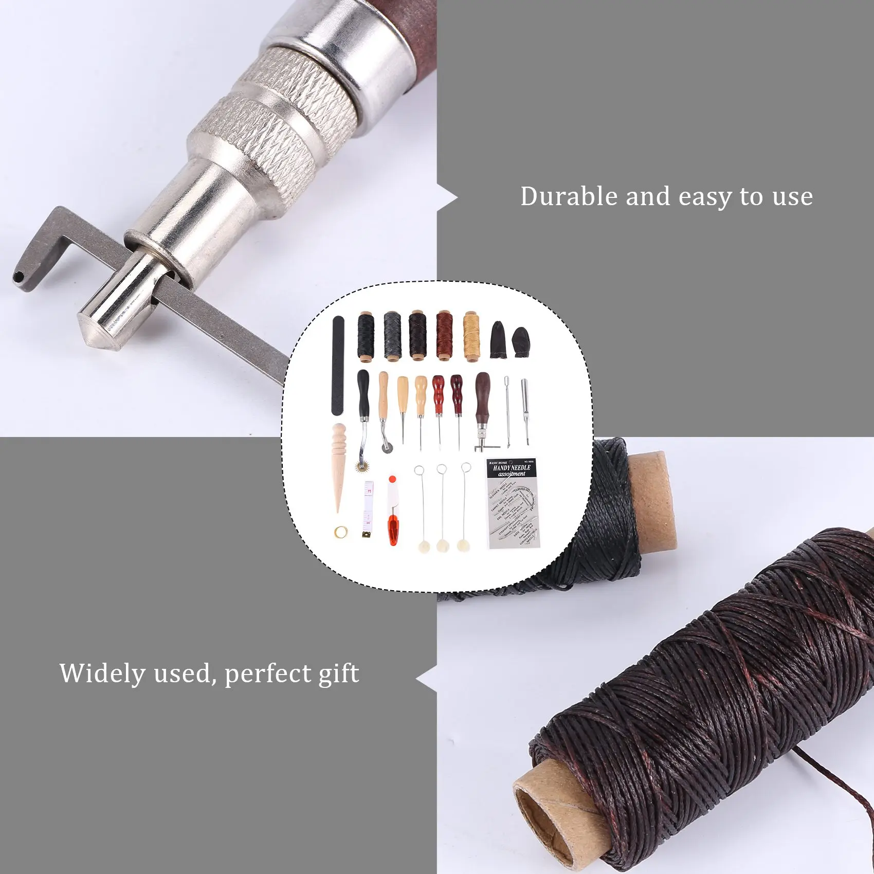 Efficient- 31 Pcs Leather Sewing Tools Diy Leather Craft Tools Hand Stitching Tool Set With Groover Awl Waxed Thread Thimble Kit