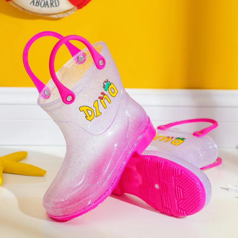 Unisex Children Shoe Waterproof Rain Boots with Easy Pull on Handles Perfect Lightweight Boots for Kids Transparent Rubber Boots