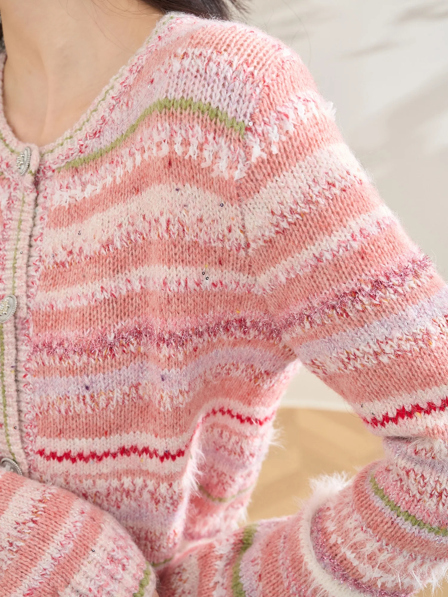 

Вязаный кардиган Flowing Era Sweet Color Blo ort для женщин, с круглым вырезом, базовый слой, мягкий полиэстер, длинный рукав, зимний