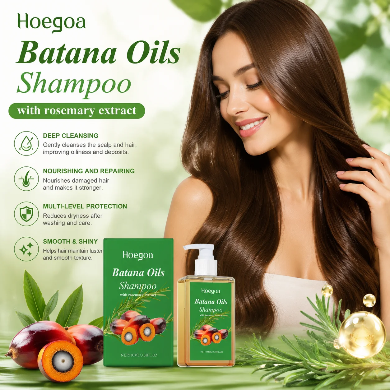 Hoegoa Batana Oils Shampoo Nourish & Repair Hair Strengthen Hair Roots Reduce Split Ends Smooth & Shiny Hair Scalp Care Shampoo