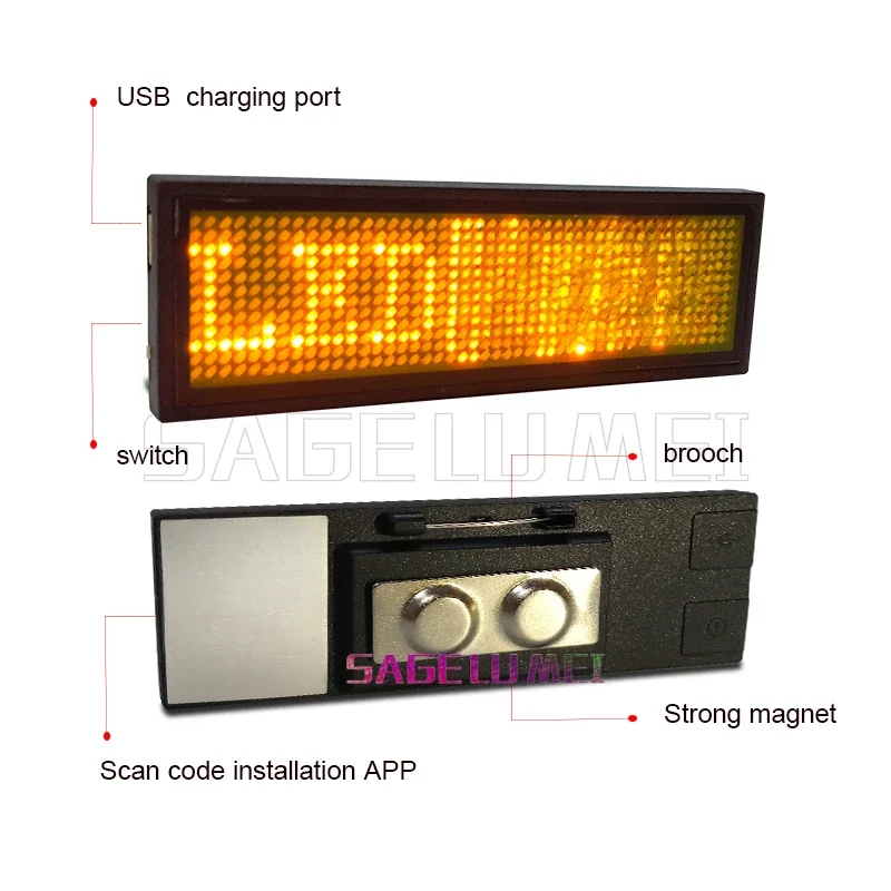 Bluetooth Smart APP Control LED Name Badge Luminous Flashing Light Up LED Name Tag Pin Magnet Wearable  Plate Mini Ticker Board