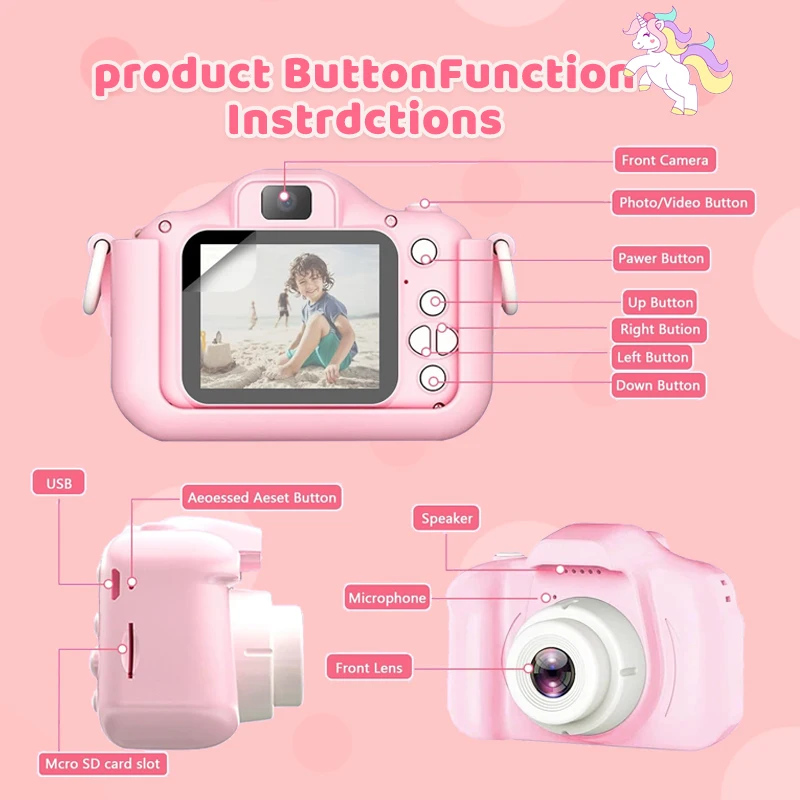 어린이 미니 디지털 카메라 Portable1080p HD 비디오 촬영 카메라 장난감 어린이 Selfie 부모-자식 상호 작용 장난감 선물