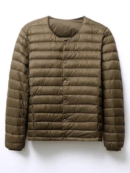 0-10 ℃   2024 novo outono inverno homens jaquetas ultra leve sem gola puffer pena casaco portátil viagem à prova de vento homem blusão