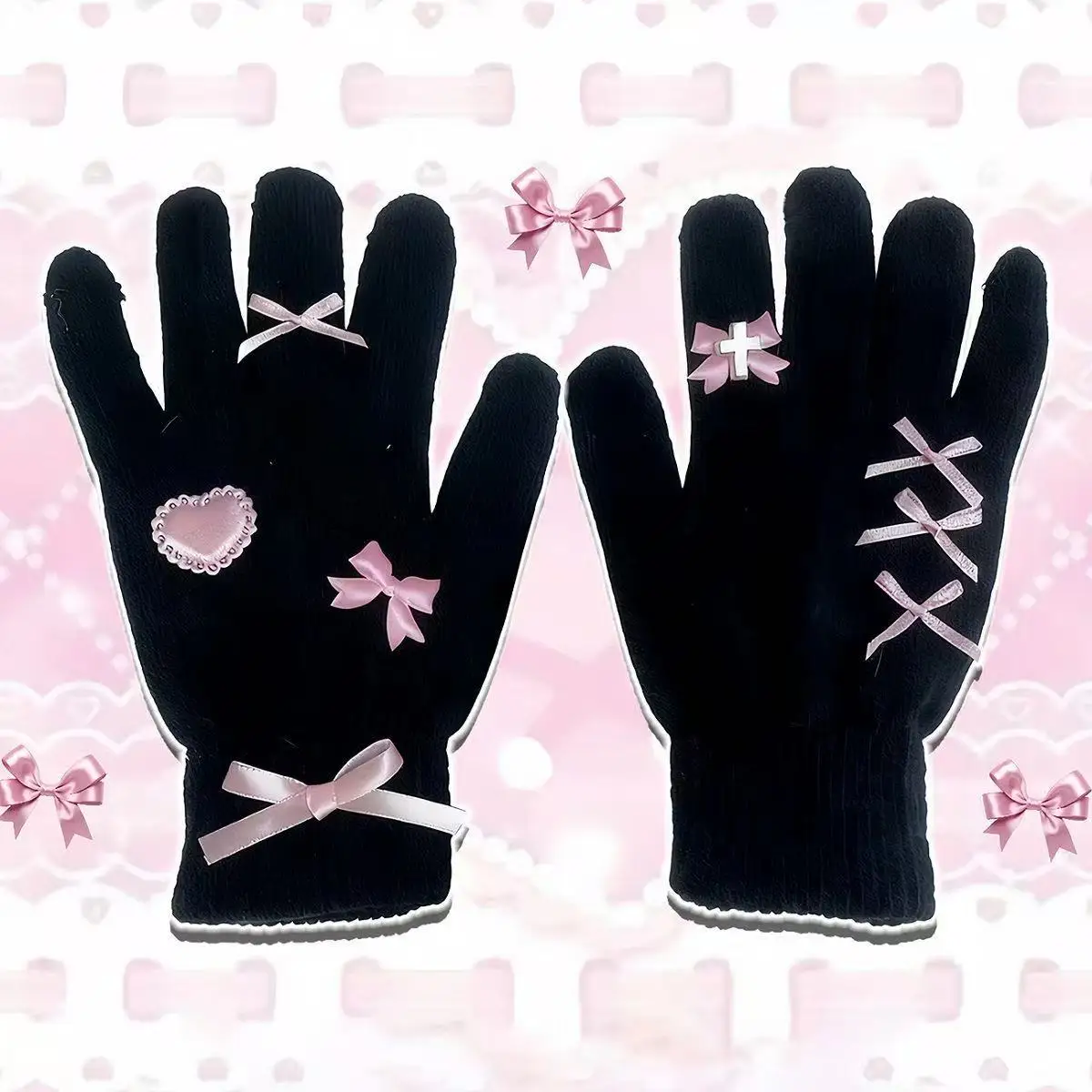 

Vintage Kawaii Women's Gloves Y2k Accessories Gothic Lolita Winter Items Harajuku Fashion Thickened Fullfinger Mittens Anime