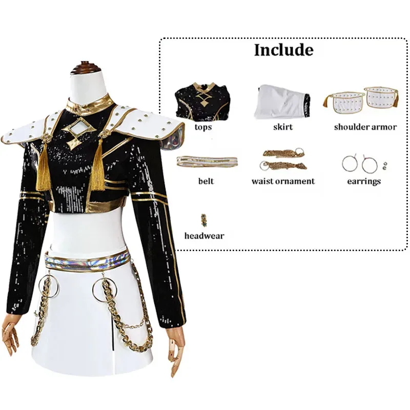 CyK-Pop شيطان الصيادين تأثيري رومي زوي ميرا تأثيري حلي شعر مستعار المرأة الأسود الذهبي دعوى هالوين حفلة لعب الأدوار الزي