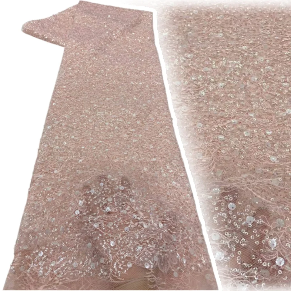 

5 Yards African Beaded Sequins Tulle Lace Fabric 2026 High Quality Nigerian Lace Fabric Green Lace For Evening Party Dress 2796
