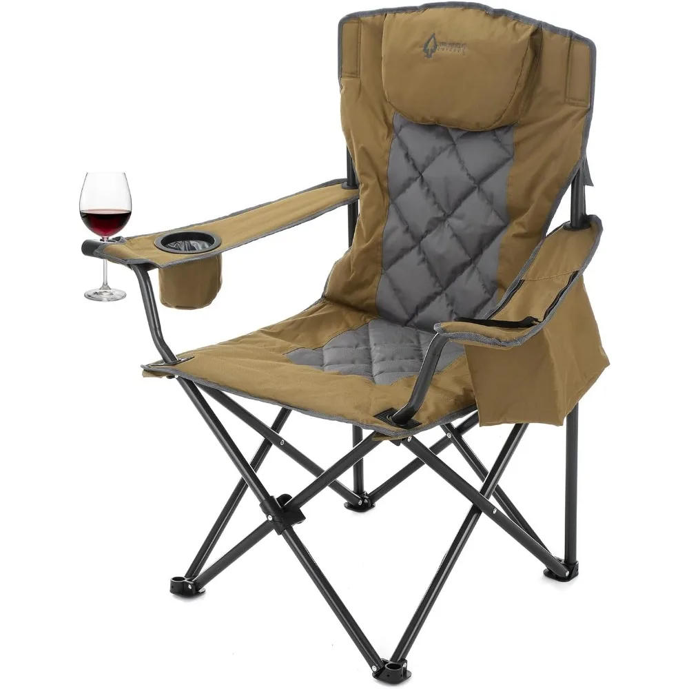 

Portable Folding Camping Quad Chair W/ 6-Can Cooler, Cup & Wine Glass Holders, Heavy-Duty Carrying Bag, Outdoor Beach Chair