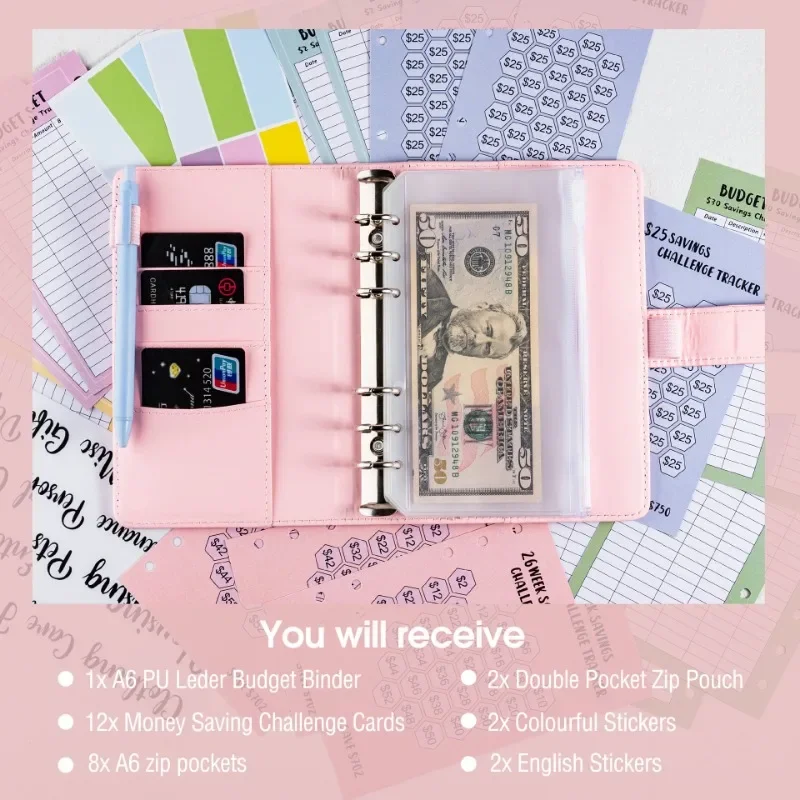 A6 Crocodile Texture Pu Leather Money Budget Planner Binder  Envelopes Cash Envelopes for Budgeting Money Organizer Binder