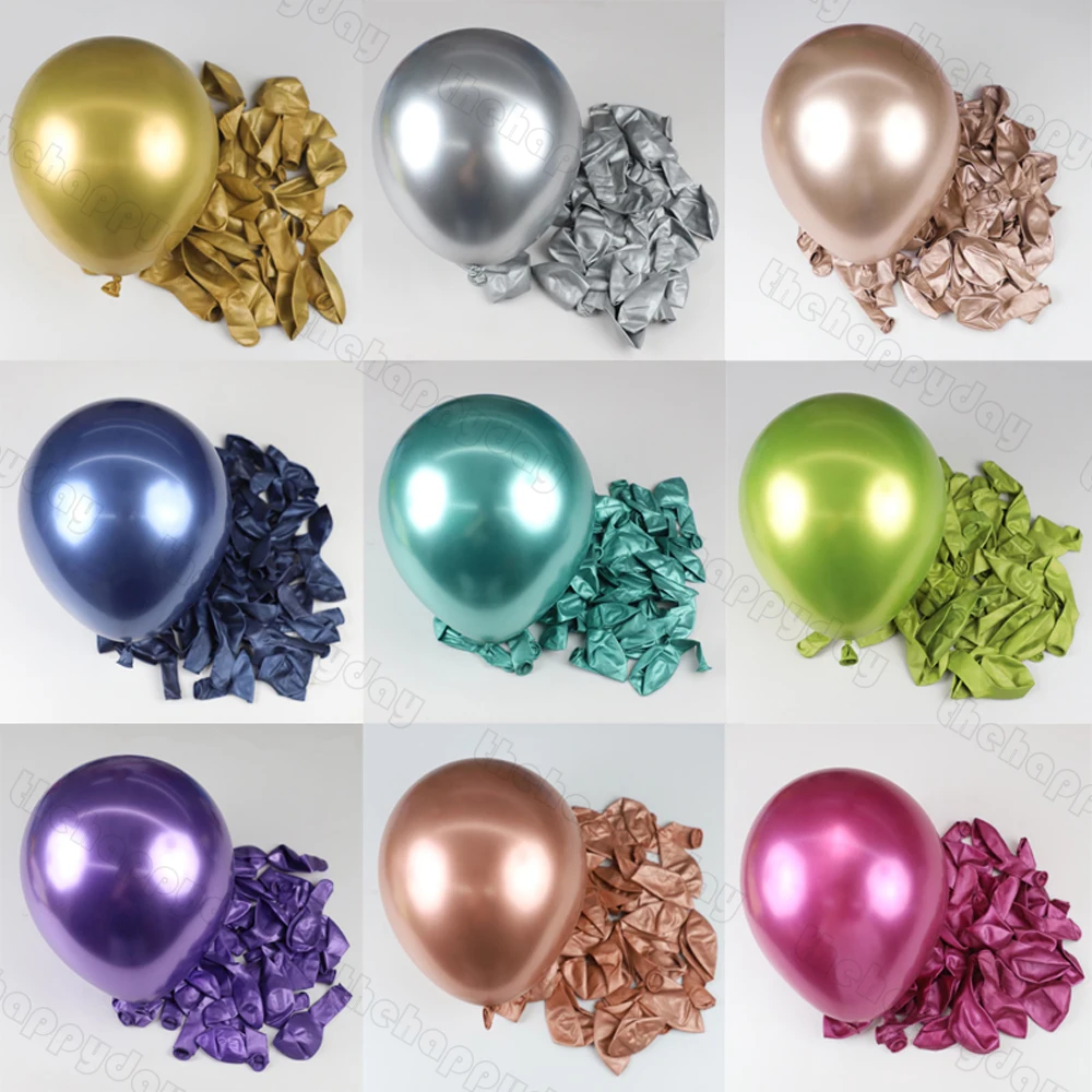 100/50Pcs Metal Balloons Chrome Metallic Latex Balloons 12/10/5inch for Birthday Balloons Baby Shower Graduation Party Decor