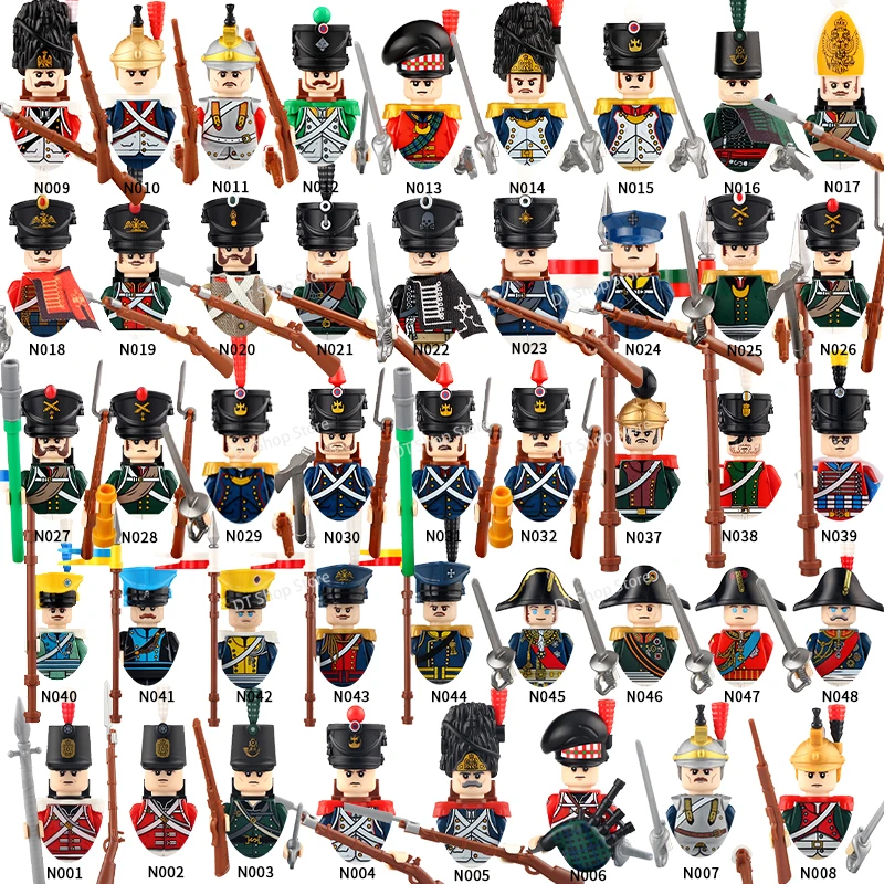 Napoleonic Wars Military Soldiers Building Blocks action Figures French British Fusilier Rifles Weapons Toys For Kids N001-048