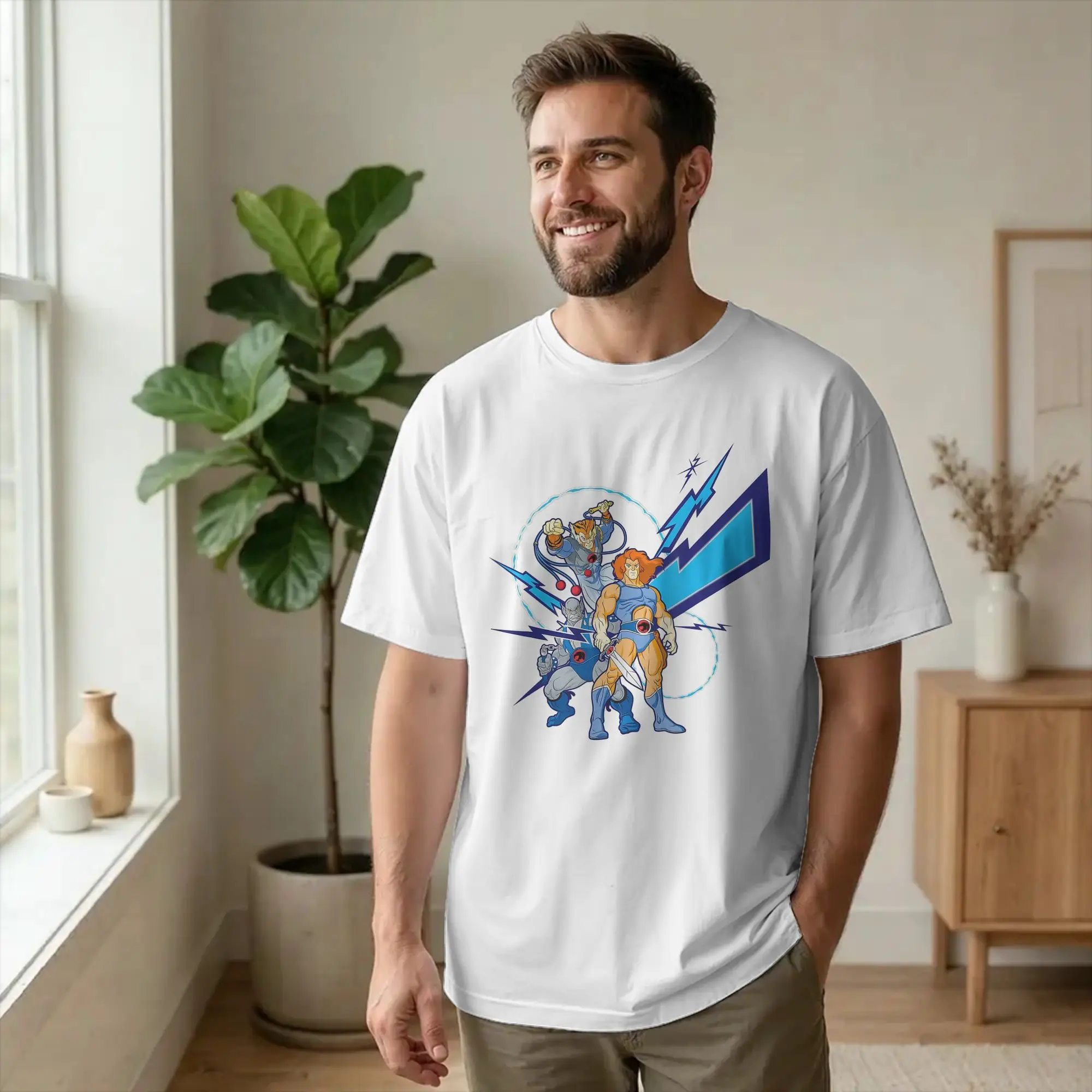Streetwear Lion Cool Animated  Cartoon  80s T-Shirt For Men Women O-neck Short Sleeve Tops Thundercats Cotton Summer Top Tee