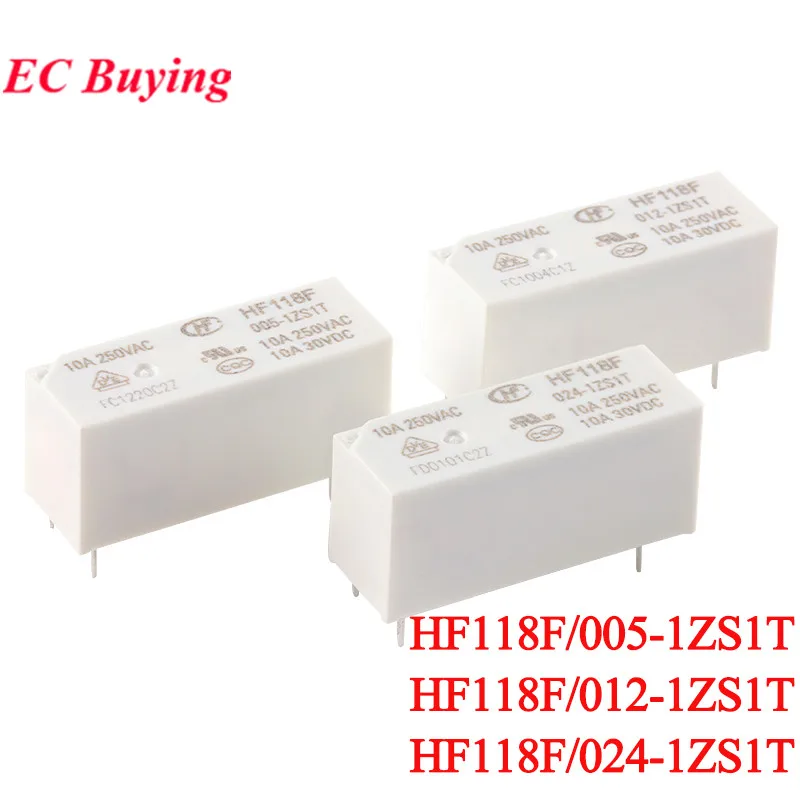 2Pcs/1pc HF118F 10A Relay 005-1ZS1T 012-1ZS1T 024-1ZS1T HF118F-012-1ZS1T 5VDC 12VDC 24VDC DC 5V 12V 24V 5Pin Power Relais Rele