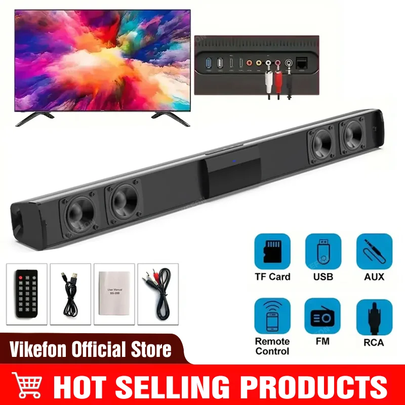 

Soundbar Speakers, Bluetooth 5.3, Stereo Soundbar Surround Sound Home Cinema with Remote Control, Support RCA AUX TF-Card