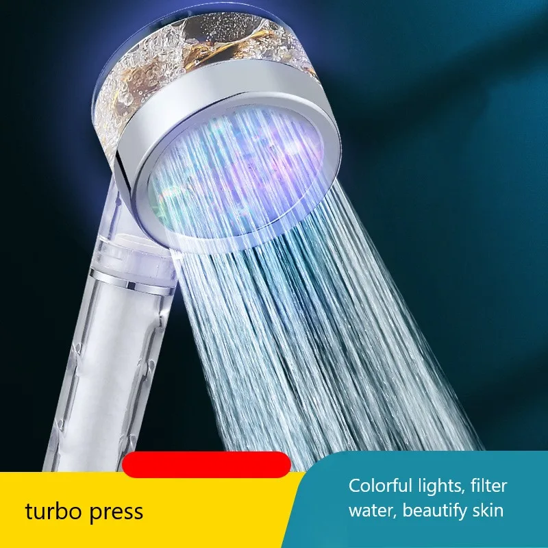 LED shower head with seven colors, self changing, luminous filtering, massage soft adhesive shower head