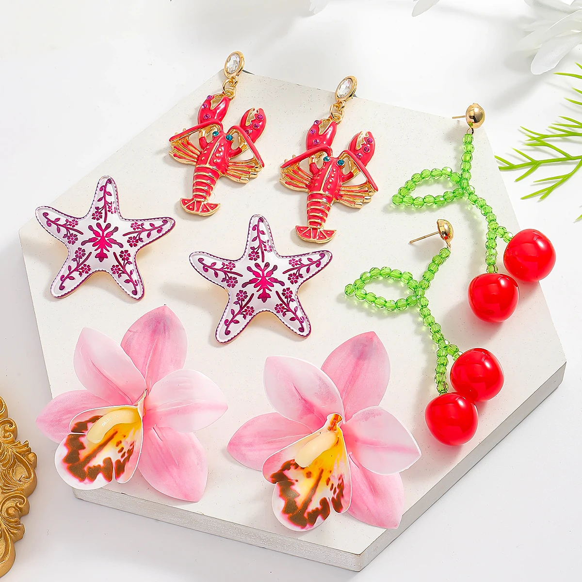 ZAA Anting Menjuntai Hewan Laut Trendi untuk Wanita Perhiasan Bunga Kepiting Lobster Bintang Laut Enamel Indah Pakaian Pesta Pantai Musim Panas