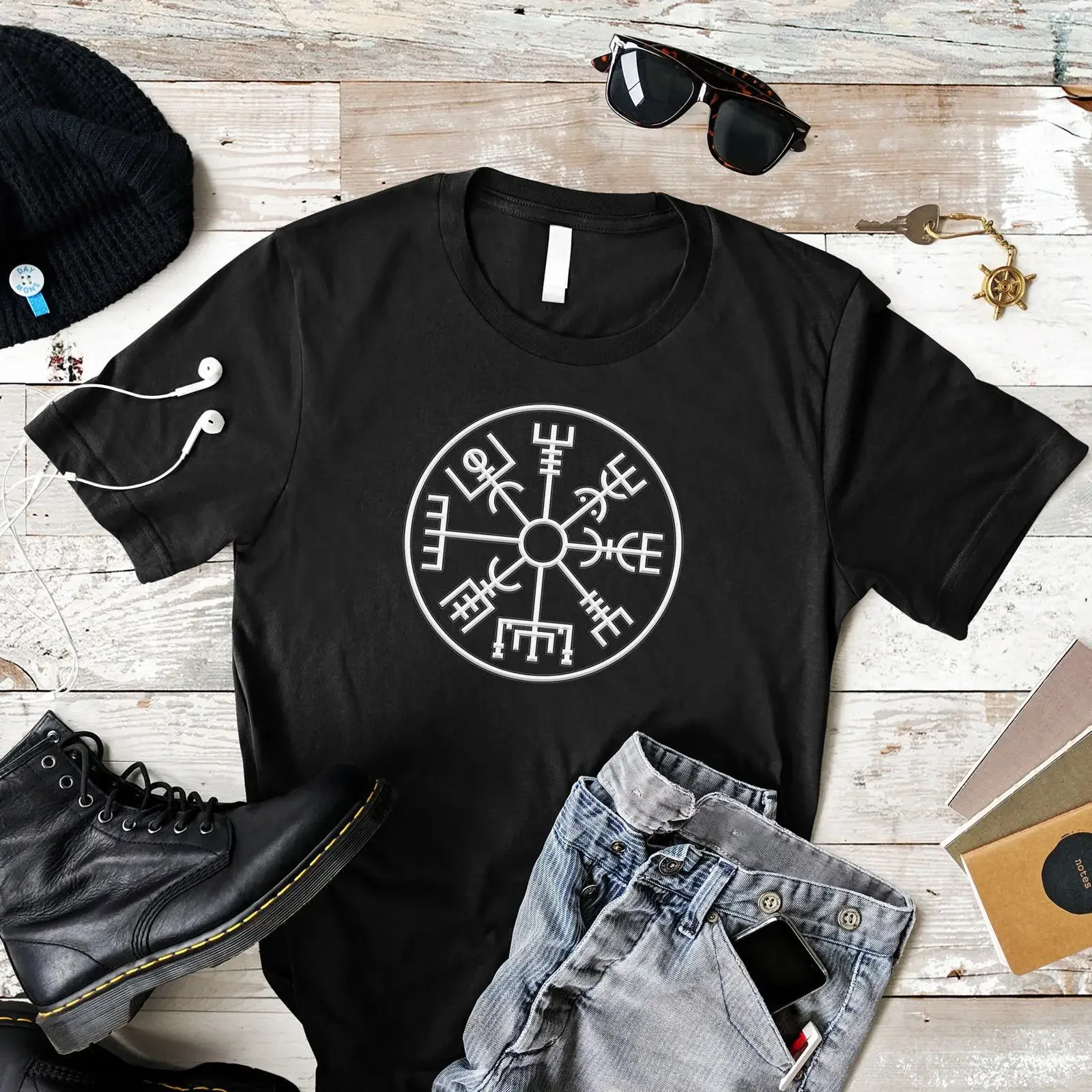 Vegvisir T Shirt Norse Viking Compass Symbol Icelandic Nordic Design vintage Washed designer clothes Top For Everyday Wear