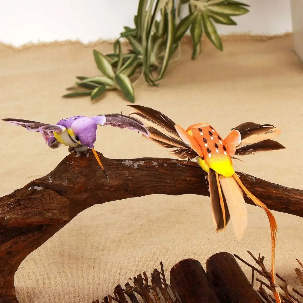 6Pcs Easy to Decorate Artificial Feather Simulation Bird Statue Painting 6 Colors Colorful Hummingbird Cute Birds Figure Garden