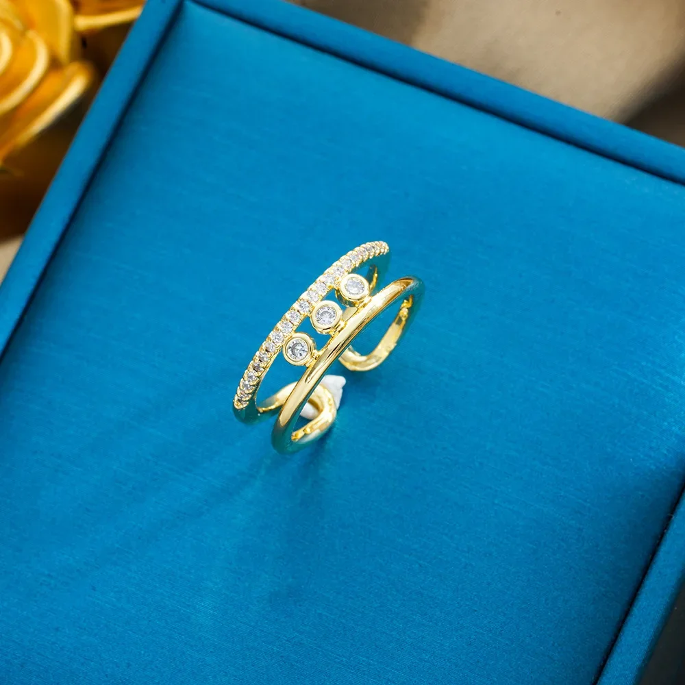 2025 حلقة مفتوحة من الزركون بطبقة مزدوجة، متعددة الاستخدامات للنساء، طراز عصري وخفيف فاخر، تصميم راقي