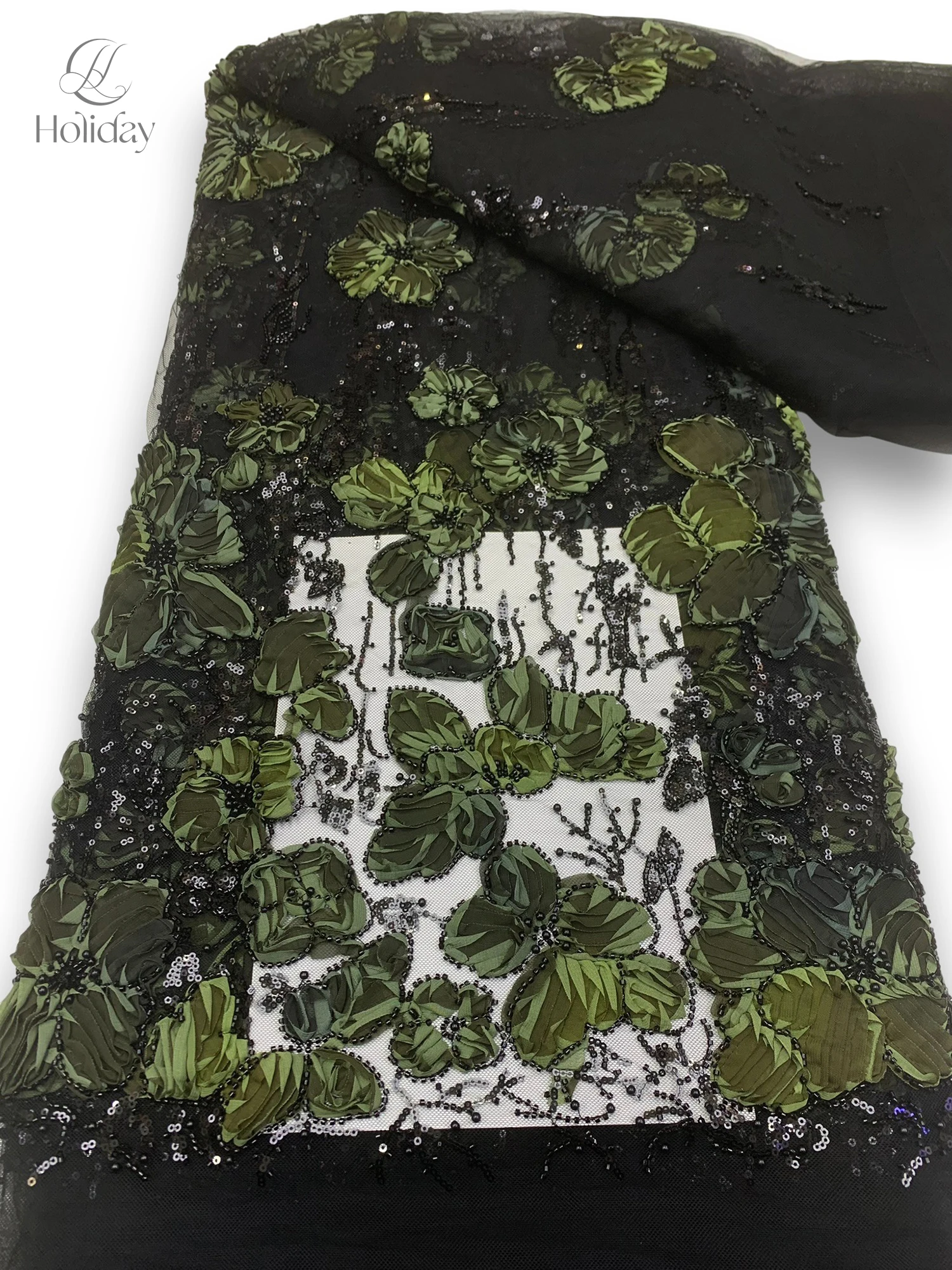 

Горячая распродажа! Сверкающая кружевная ткань с 3D-вышивкой и цветочными пайетками, эластичная тюлевая сетка для выпускного платья, дизайн костюма