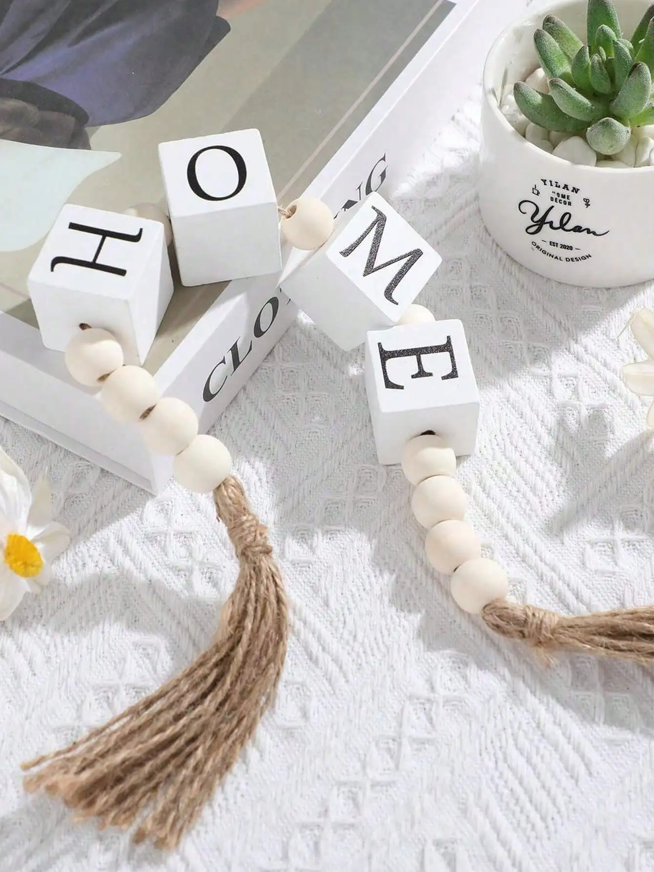 خشبية رسالة حبة شرابة جارلاند الإبداعية حبل القنب شرابة مطرز ديكور المنزل إكليل غرفة المعيشة الحديثة غرفة نوم حلية