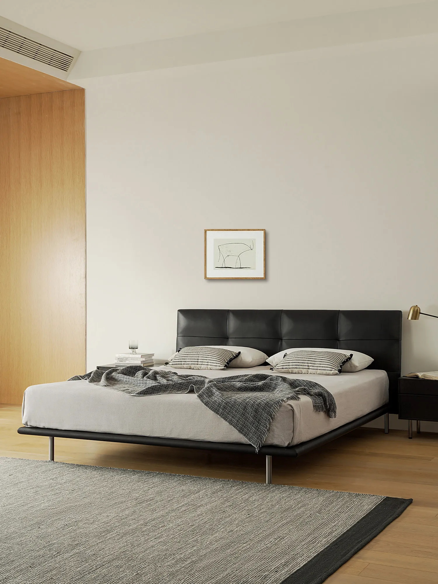 Yjq antique leather master bedroom big bed solid wood black Qiao suspension bed retro black small square double bed