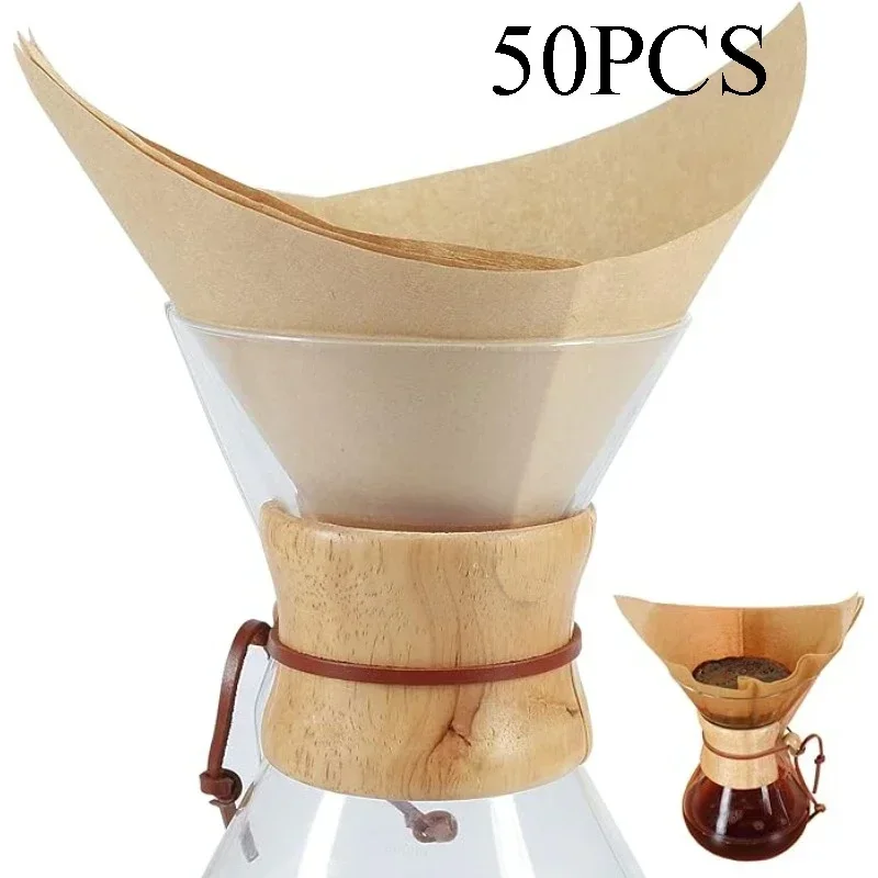 50PCS Square Natural Unbleached Coffee Filter Easy Carry Home Office Coffee Maker Use Fit for 3-10 Cups Disposable Coffee Filter